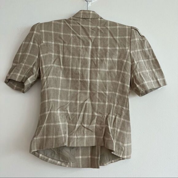 Vintage Beige Windowpane Plaid Short Sleeve Double Breasted Jacket Size 8/9 - Picture 5 of 8
